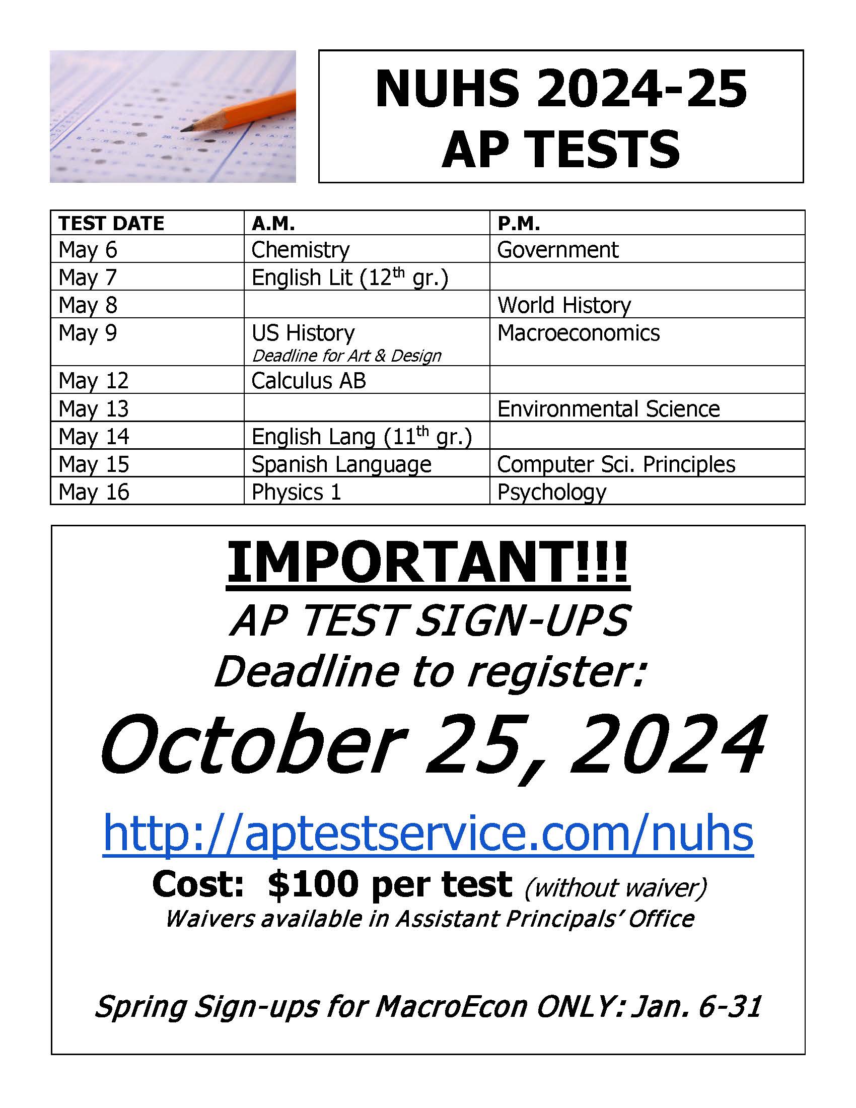 AP Test Schedule